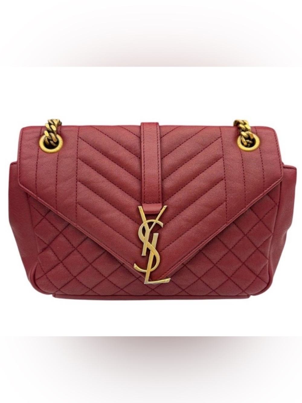 Saint Laurent (YSL) Tri-Quilted Chevron Envelope Bag, burgundy,  authenticated